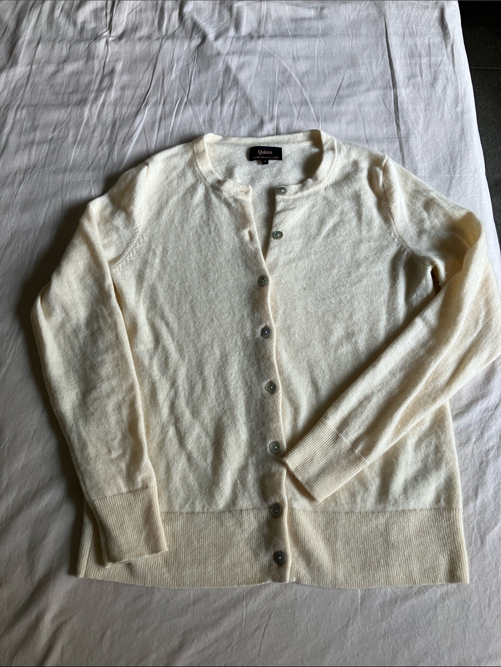Quince Women's Ivory Crewneck Button-Front Cardigan